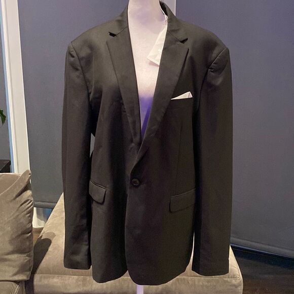 Men’s Mogu Black Suit Jacket Blazer One Button Notched Lapel Size 42 NWT - Picture 1 of 9